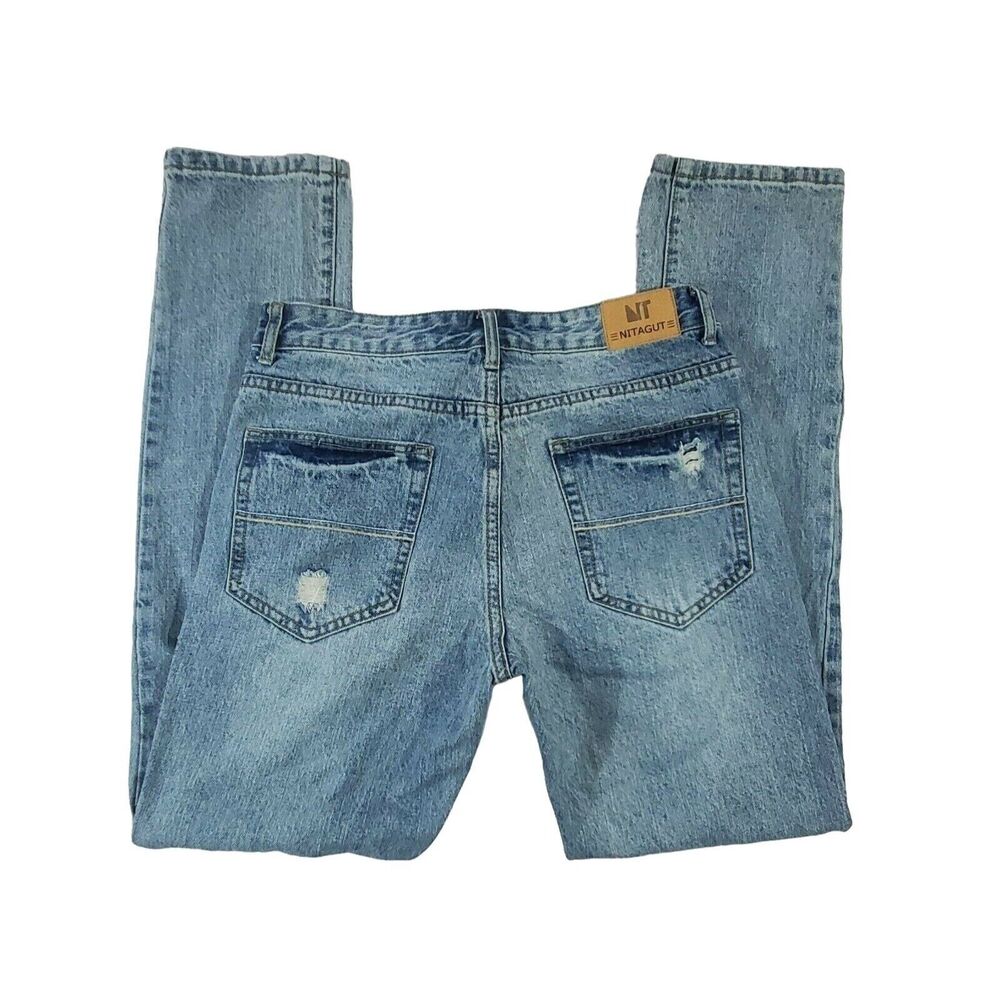 Nitagut Jeans 30x32.5 Mens Light Wash High Rise Distressed Straight Leg Denim